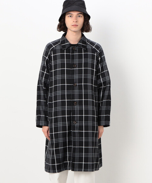 Purple&Yellow（パープルアンドイエロー）の「チェック ラグランコート（ステンカラーコート・メンズ・ホワイト/ブラック・SMALL/MEDIUM/LARGE）」の20枚目の写真