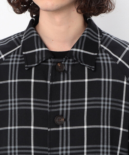 Purple&Yellow（パープルアンドイエロー）の「チェック ラグランコート（ステンカラーコート・メンズ・ホワイト/ブラック・SMALL/MEDIUM/LARGE）」の17枚目の写真