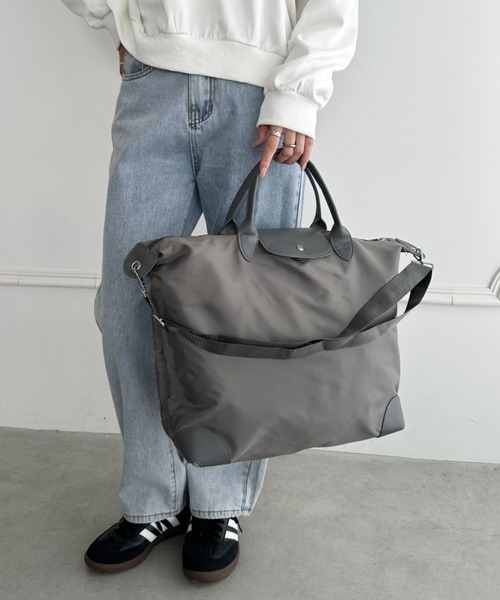 wears（ウェアーズ）の「大容量 無地トラベルボストンバッグ トートバッグ ショルダーバッグ（トートバッグ・レディース・グレイッシュベージュ/ブラック/グレー/ピンク・FREE）」の2枚目の写真