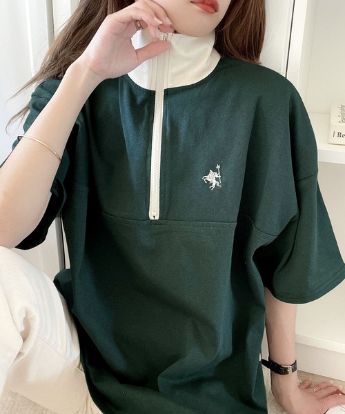Java(ジャバ)の「《JaVa ジャバコラボ》技あり大人コーデ。綿100%配色ハーフジッププルオーバー(Tシャツ/カットソー・レディース・グリーン/オレンジ/ネイビー/ベージュ/オフホワイト/アイボリー・LARGE/MEDIUM/SMALL/X-LARGE)」の5枚目の写真