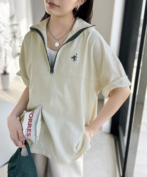 Java(ジャバ)の「《JaVa ジャバコラボ》技あり大人コーデ。綿100%配色ハーフジッププルオーバー(Tシャツ/カットソー・レディース・グリーン/オレンジ/ネイビー/ベージュ/オフホワイト/アイボリー・LARGE/MEDIUM/SMALL/X-LARGE)」の7枚目の写真
