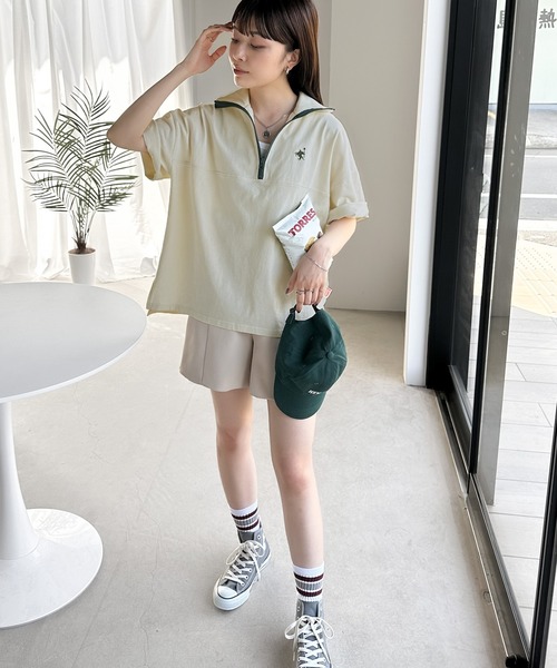 Java(ジャバ)の「《JaVa ジャバコラボ》技あり大人コーデ。綿100%配色ハーフジッププルオーバー(Tシャツ/カットソー・レディース・グリーン/オレンジ/ネイビー/ベージュ/オフホワイト/アイボリー・LARGE/MEDIUM/SMALL/X-LARGE)」の15枚目の写真