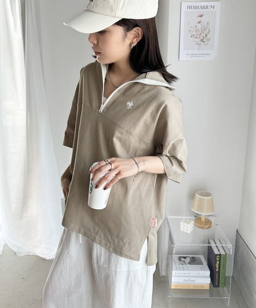 Java(ジャバ)の「《JaVa ジャバコラボ》技あり大人コーデ。綿100%配色ハーフジッププルオーバー(Tシャツ/カットソー・レディース・グリーン/オレンジ/ネイビー/ベージュ/オフホワイト/アイボリー・LARGE/MEDIUM/SMALL/X-LARGE)」の20枚目の写真