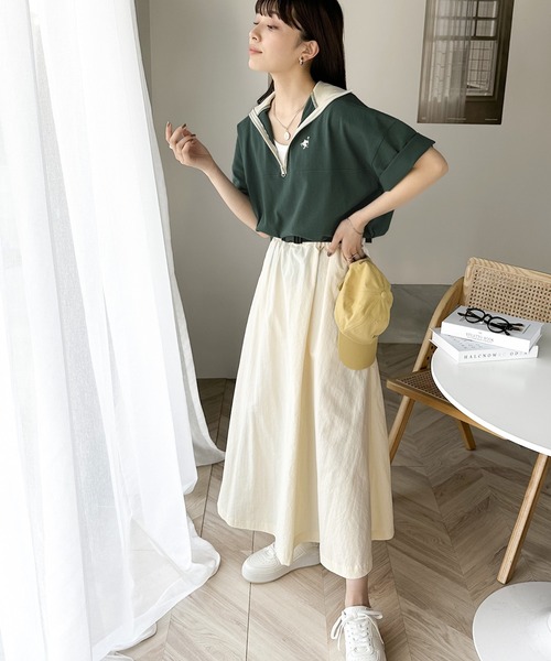 Java(ジャバ)の「《JaVa ジャバコラボ》技あり大人コーデ。綿100%配色ハーフジッププルオーバー(Tシャツ/カットソー・レディース・グリーン/オレンジ/ネイビー/ベージュ/オフホワイト/アイボリー・LARGE/MEDIUM/SMALL/X-LARGE)」の10枚目の写真