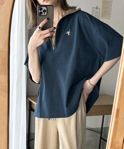 Java(ジャバ)の「《JaVa ジャバコラボ》技あり大人コーデ。綿100%配色ハーフジッププルオーバー(Tシャツ/カットソー・レディース・グリーン/オレンジ/ネイビー/ベージュ/オフホワイト/アイボリー・LARGE/MEDIUM/SMALL/X-LARGE)」の18枚目の写真