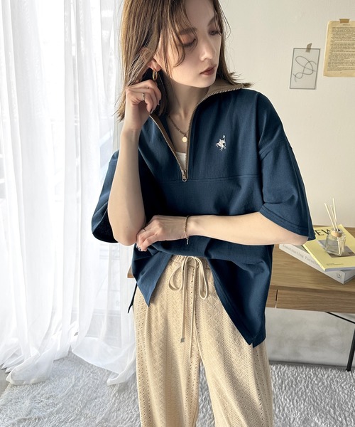 Java(ジャバ)の「《JaVa ジャバコラボ》技あり大人コーデ。綿100%配色ハーフジッププルオーバー(Tシャツ/カットソー・レディース・グリーン/オレンジ/ネイビー/ベージュ/オフホワイト/アイボリー・LARGE/MEDIUM/SMALL/X-LARGE)」の8枚目の写真