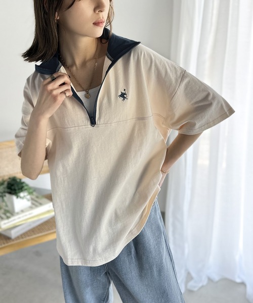 Java(ジャバ)の「《JaVa ジャバコラボ》技あり大人コーデ。綿100%配色ハーフジッププルオーバー(Tシャツ/カットソー・レディース・グリーン/オレンジ/ネイビー/ベージュ/オフホワイト/アイボリー・LARGE/MEDIUM/SMALL/X-LARGE)」の19枚目の写真