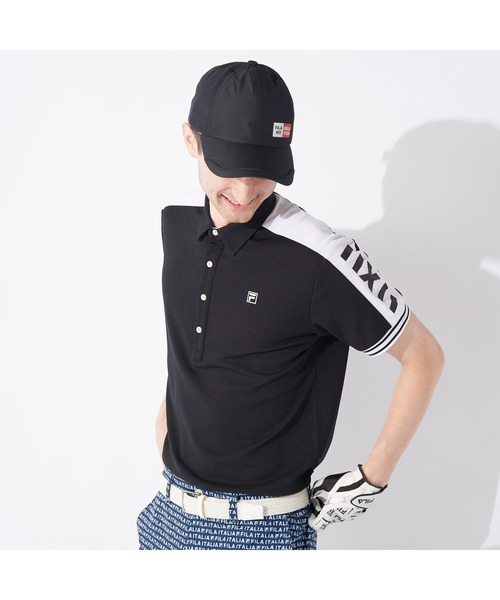 FILA GOLF(フィラゴルフ )の「FILA GOLF/フィラゴルフ ゴルフウェア 吸汗速乾 UVカット 切替ライン ハーフボタンダウン 半袖 シャツ ポロシャツ(ポロシャツ・メンズ・ホワイト/ブラック/ベージュ/ピンク・M/L/LL/3L)」の20枚目の写真