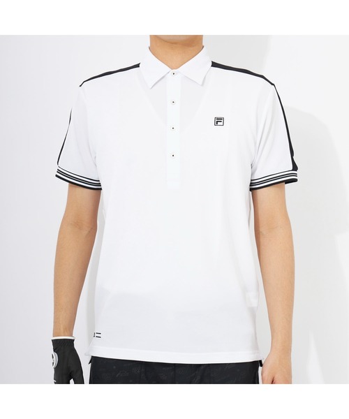 FILA GOLF(フィラゴルフ )の「FILA GOLF/フィラゴルフ ゴルフウェア 吸汗速乾 UVカット 切替ライン ハーフボタンダウン 半袖 シャツ ポロシャツ(ポロシャツ・メンズ・ホワイト/ブラック/ベージュ/ピンク・M/L/LL/3L)」の8枚目の写真