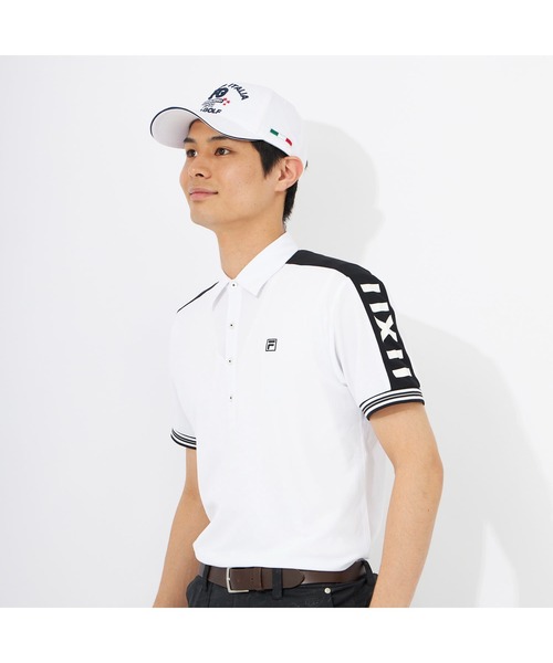 FILA GOLF(フィラゴルフ )の「FILA GOLF/フィラゴルフ ゴルフウェア 吸汗速乾 UVカット 切替ライン ハーフボタンダウン 半袖 シャツ ポロシャツ(ポロシャツ・メンズ・ホワイト/ブラック/ベージュ/ピンク・M/L/LL/3L)」の5枚目の写真