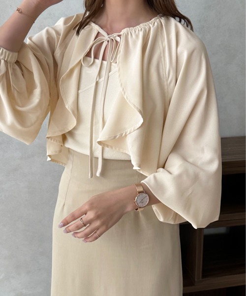 apres jour clair(アプレジュールクレア)の「【apres jour clair】ロングスリーブボレロブラウス【ZOZOTOWN限定アイテム】(シャツ/ブラウス・レディース・アイボリー/ベージュ・フリー/X-LARGE)」の2枚目の写真