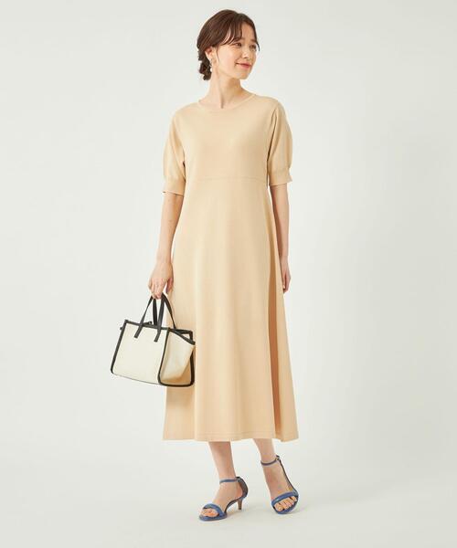 キリカエニットフレアショートスリーブワンピース-ウォッシャブル-