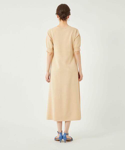 キリカエニットフレアショートスリーブワンピース-ウォッシャブル-