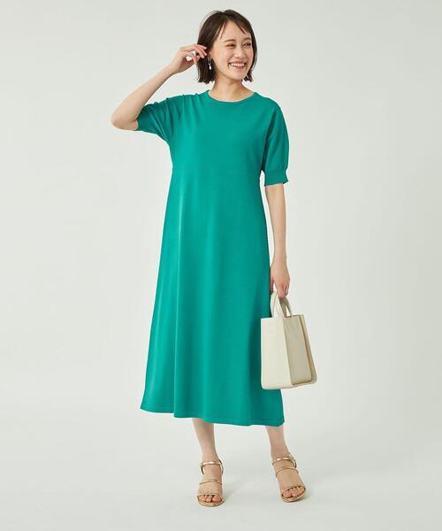 キリカエニットフレアショートスリーブワンピース-ウォッシャブル-