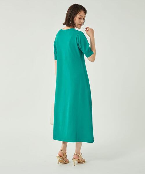 キリカエニットフレアショートスリーブワンピース-ウォッシャブル-