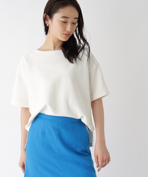 OPAQUE.CLIP（オペークドットクリップ）の「◆ボートネックサイドスリットカットソー【洗濯機洗い可】（Tシャツ/カットソー・レディース・ライトベージュ/ブラック/ダークグリーン/オフホワイト・40/42/38）」の9枚目の写真