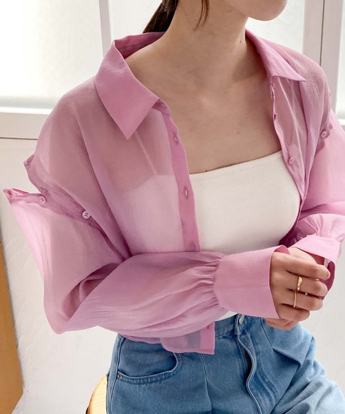 archives(アルシーヴ)の「シアーマルチWAY袖取外しシャツ(シャツ/ブラウス・レディース・ブルー/アイボリー/ブラック/ピンク・MEDIUM)」の4枚目の写真