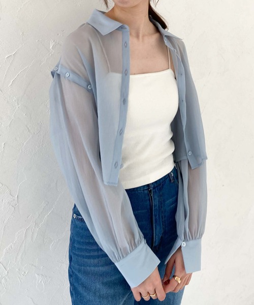 archives(アルシーヴ)の「シアーマルチWAY袖取外しシャツ(シャツ/ブラウス・レディース・ブルー/アイボリー/ブラック/ピンク・MEDIUM)」の3枚目の写真