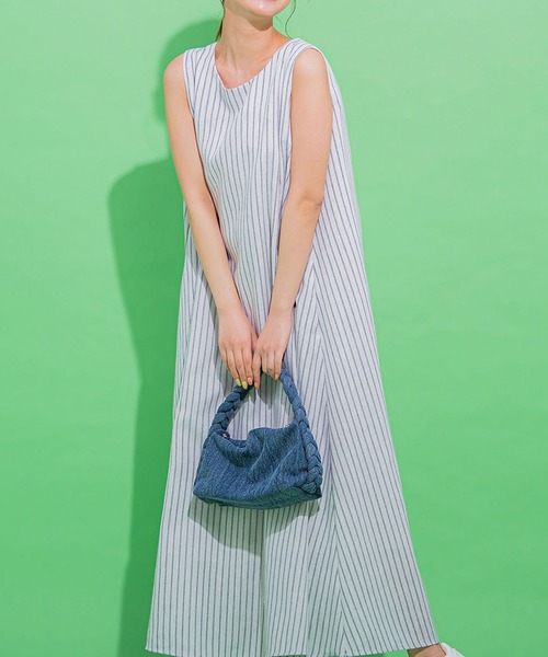 【爽やかでヘルシーな大人ワンピ】バックリボンノースリワンピース《手洗い可能》