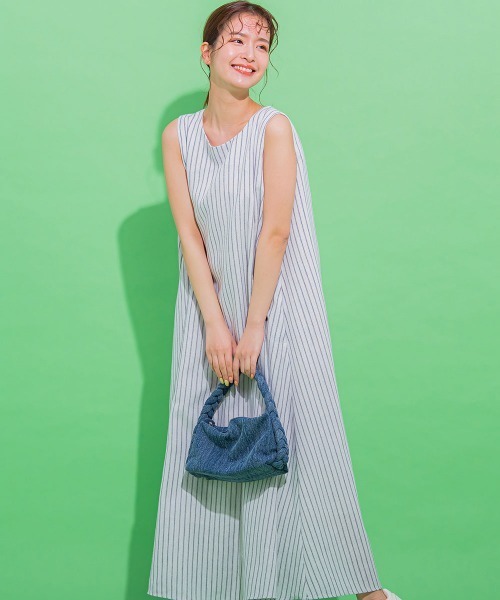 【爽やかでヘルシーな大人ワンピ】バックリボンノースリワンピース《手洗い可能》