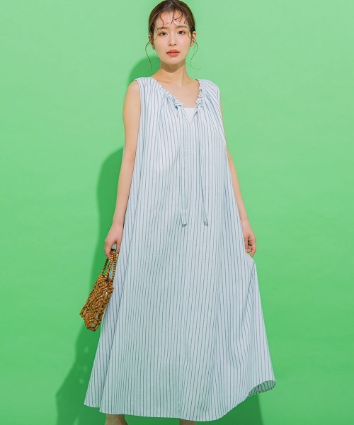 【爽やかでヘルシーな大人ワンピ】バックリボンノースリワンピース《手洗い可能》