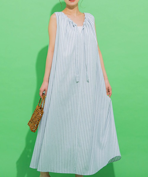 【爽やかでヘルシーな大人ワンピ】バックリボンノースリワンピース《手洗い可能》