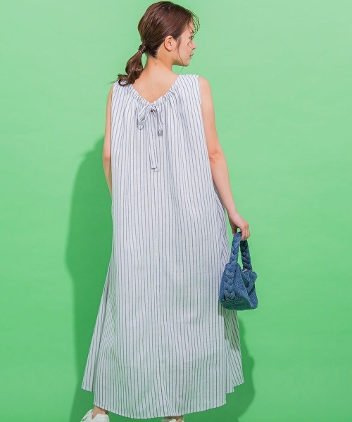 【爽やかでヘルシーな大人ワンピ】バックリボンノースリワンピース《手洗い可能》