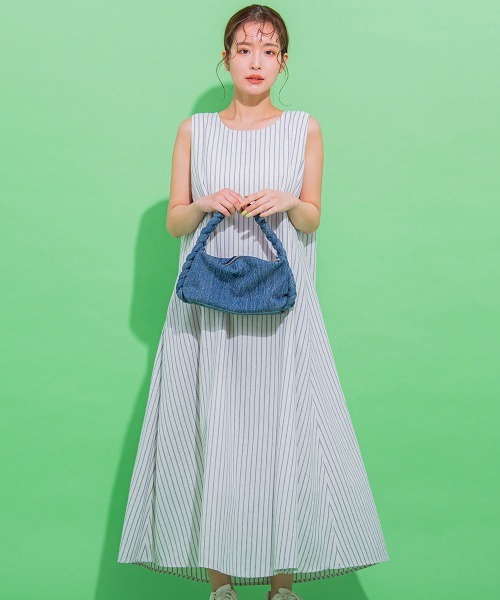 【爽やかでヘルシーな大人ワンピ】バックリボンノースリワンピース《手洗い可能》
