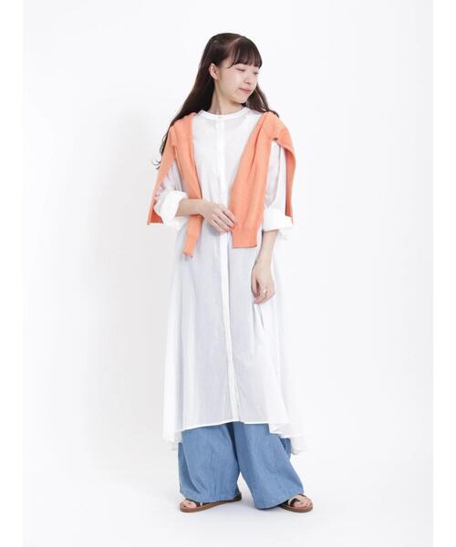 Samansa Mos2（サマンサ モスモス）の「インドボイルバンドカラー比翼ワンピース（ワンピース・レディース・オフホワイト/ブラック/イエロー/モカ・ﾌﾘ-）」の5枚目の写真