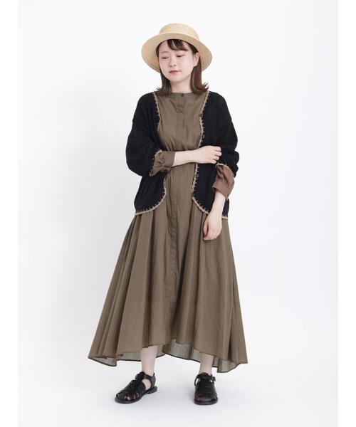 Samansa Mos2（サマンサ モスモス）の「インドボイルバンドカラー比翼ワンピース（ワンピース・レディース・オフホワイト/ブラック/イエロー/モカ・ﾌﾘ-）」の19枚目の写真