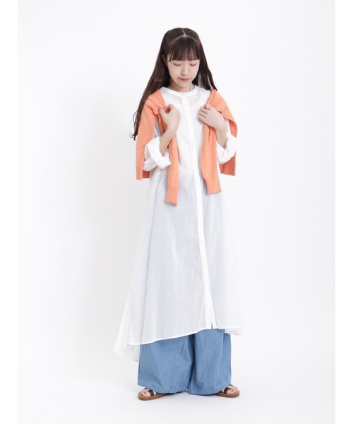 Samansa Mos2（サマンサ モスモス）の「インドボイルバンドカラー比翼ワンピース（ワンピース・レディース・オフホワイト/ブラック/イエロー/モカ・ﾌﾘ-）」の8枚目の写真