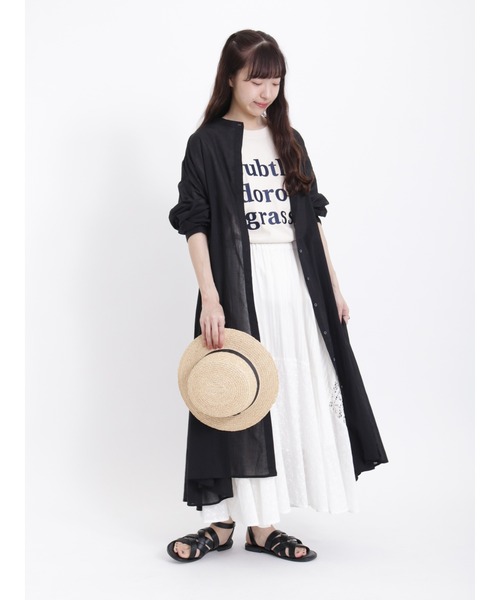 Samansa Mos2（サマンサ モスモス）の「インドボイルバンドカラー比翼ワンピース（ワンピース・レディース・オフホワイト/ブラック/イエロー/モカ・ﾌﾘ-）」の12枚目の写真