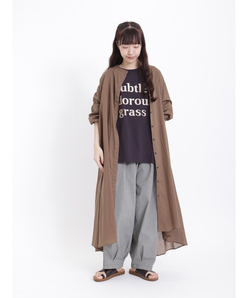 Samansa Mos2（サマンサ モスモス）の「インドボイルバンドカラー比翼ワンピース（ワンピース・レディース・オフホワイト/ブラック/イエロー/モカ・ﾌﾘ-）」の13枚目の写真