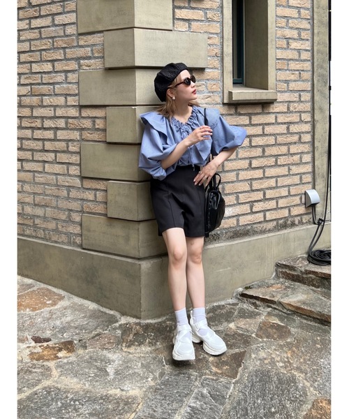 JUMELLE（ジュメロ）の「ストライプフリルＢＬ（シャツ/ブラウス・レディース・ピンク/ネイビー・M）」の5枚目の写真