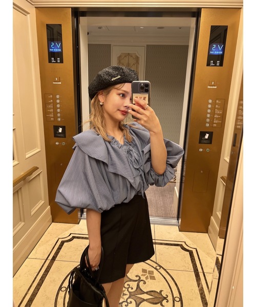 JUMELLE（ジュメロ）の「ストライプフリルＢＬ（シャツ/ブラウス・レディース・ピンク/ネイビー・M）」の8枚目の写真