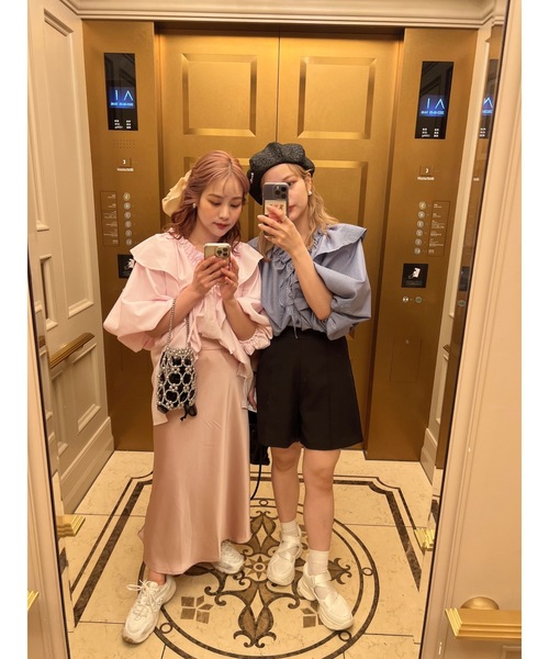 JUMELLE（ジュメロ）の「ストライプフリルＢＬ（シャツ/ブラウス・レディース・ピンク/ネイビー・M）」の9枚目の写真