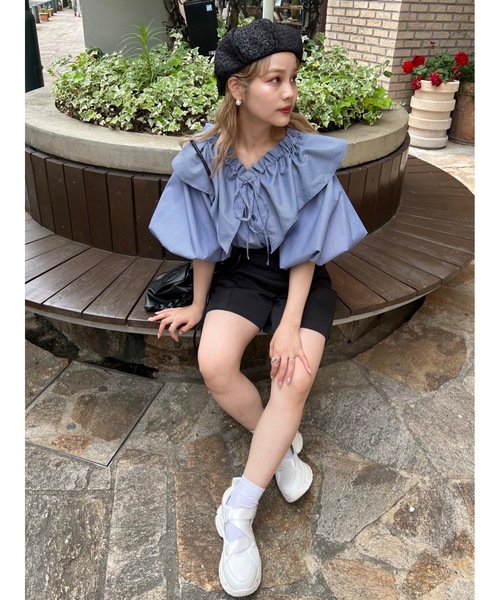 JUMELLE（ジュメロ）の「ストライプフリルＢＬ（シャツ/ブラウス・レディース・ピンク/ネイビー・M）」の15枚目の写真