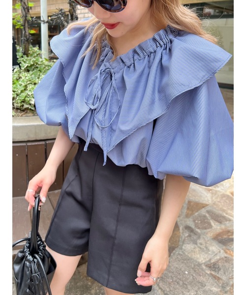 JUMELLE（ジュメロ）の「ストライプフリルＢＬ（シャツ/ブラウス・レディース・ピンク/ネイビー・M）」の18枚目の写真