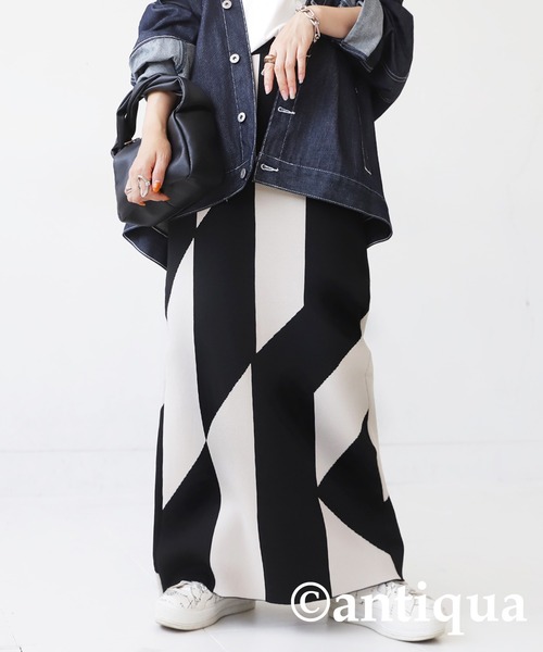 antiqua(アンティカ)の「幾何学柄タイトニットスカート(スカート・レディース・ブラック・FREE)」の8枚目の写真