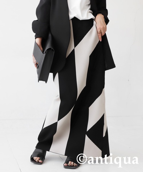 antiqua(アンティカ)の「幾何学柄タイトニットスカート(スカート・レディース・ブラック・FREE)」の11枚目の写真