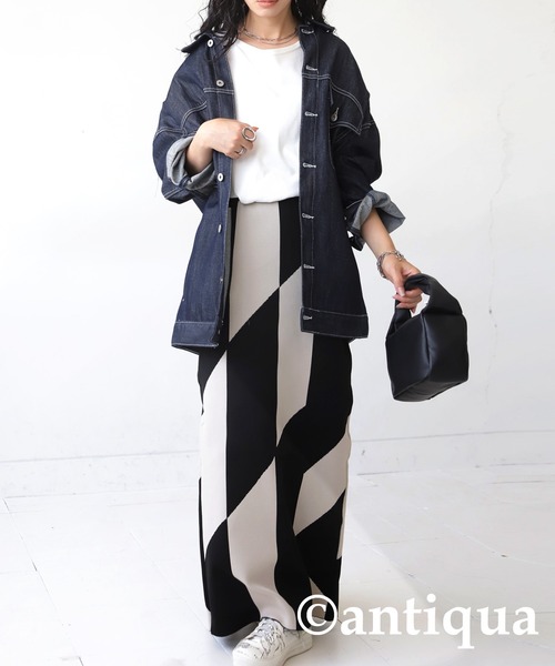 antiqua(アンティカ)の「幾何学柄タイトニットスカート(スカート・レディース・ブラック・FREE)」の9枚目の写真