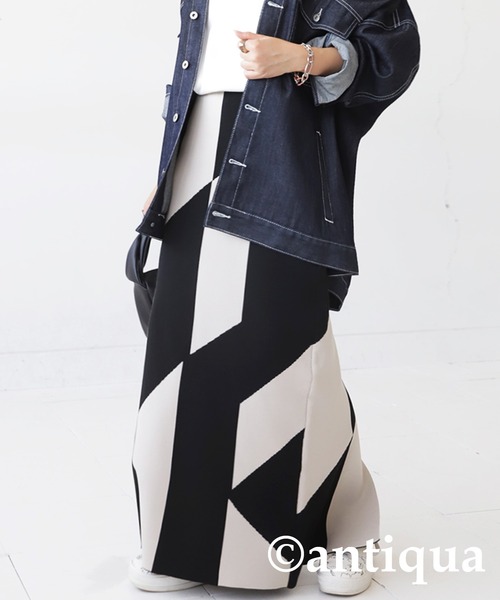 antiqua（アンティカ）の「幾何学柄タイトニットスカート（スカート
