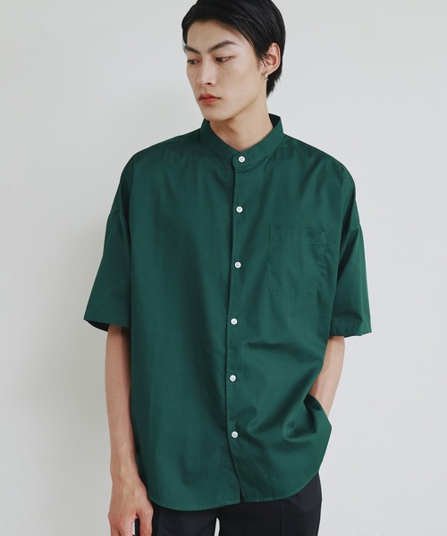 Magine（マージン）の「【SELECT】IR:ビッグサイズバンドカラーシャツS/S（シャツ/ブラウス・メンズ・サックスブルー/ブラック/ホワイト×ブルー/グレイッシュベージュ/ホワイト/グリーン/ブラック×ホワイト/グリーン系/サックスブルー系/イエロー/ラベンダー・M/L/XL）」の7枚目の写真