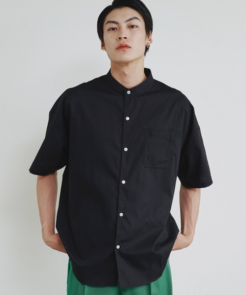 Magine（マージン）の「【SELECT】IR:ビッグサイズバンドカラーシャツS/S（シャツ/ブラウス・メンズ・サックスブルー/ブラック/ホワイト×ブルー/グレイッシュベージュ/ホワイト/グリーン/ブラック×ホワイト/グリーン系/サックスブルー系/イエロー/ラベンダー・M/L/XL）」の4枚目の写真