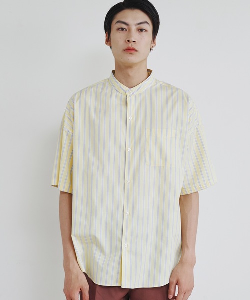 Magine（マージン）の「【SELECT】IR:ビッグサイズバンドカラーシャツS/S（シャツ/ブラウス・メンズ・サックスブルー/ブラック/ホワイト×ブルー/グレイッシュベージュ/ホワイト/グリーン/ブラック×ホワイト/グリーン系/サックスブルー系/イエロー/ラベンダー・M/L/XL）」の20枚目の写真