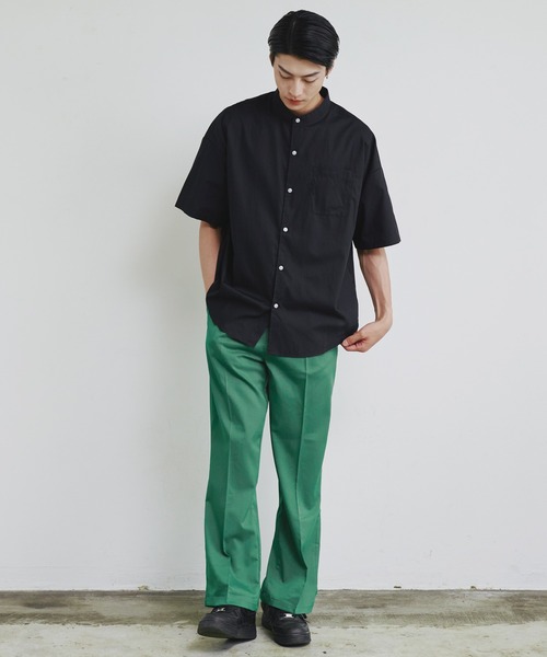 Magine（マージン）の「【SELECT】IR:ビッグサイズバンドカラーシャツS/S（シャツ/ブラウス・メンズ・サックスブルー/ブラック/ホワイト×ブルー/グレイッシュベージュ/ホワイト/グリーン/ブラック×ホワイト/グリーン系/サックスブルー系/イエロー/ラベンダー・M/L/XL）」の22枚目の写真