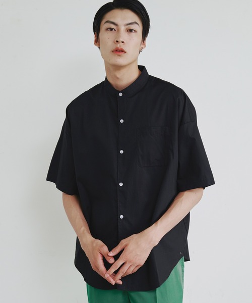 Magine（マージン）の「【SELECT】IR:ビッグサイズバンドカラーシャツS/S（シャツ/ブラウス・メンズ・サックスブルー/ブラック/ホワイト×ブルー/グレイッシュベージュ/ホワイト/グリーン/ブラック×ホワイト/グリーン系/サックスブルー系/イエロー/ラベンダー・M/L/XL）」の16枚目の写真