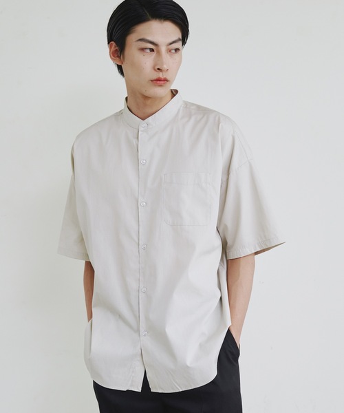 Magine（マージン）の「【SELECT】IR:ビッグサイズバンドカラーシャツS/S（シャツ/ブラウス・メンズ・サックスブルー/ブラック/ホワイト×ブルー/グレイッシュベージュ/ホワイト/グリーン/ブラック×ホワイト/グリーン系/サックスブルー系/イエロー/ラベンダー・M/L/XL）」の17枚目の写真