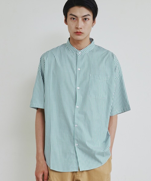 Magine（マージン）の「【SELECT】IR:ビッグサイズバンドカラーシャツS/S（シャツ/ブラウス・メンズ・サックスブルー/ブラック/ホワイト×ブルー/グレイッシュベージュ/ホワイト/グリーン/ブラック×ホワイト/グリーン系/サックスブルー系/イエロー/ラベンダー・M/L/XL）」の18枚目の写真