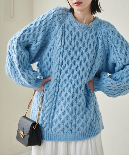 robbem ラクーン 100% オーバーサイズ ニットセーター サイドスリット RODEO CROWNS WIDE BOWL | クレイジーラグランニットトップス (ニット